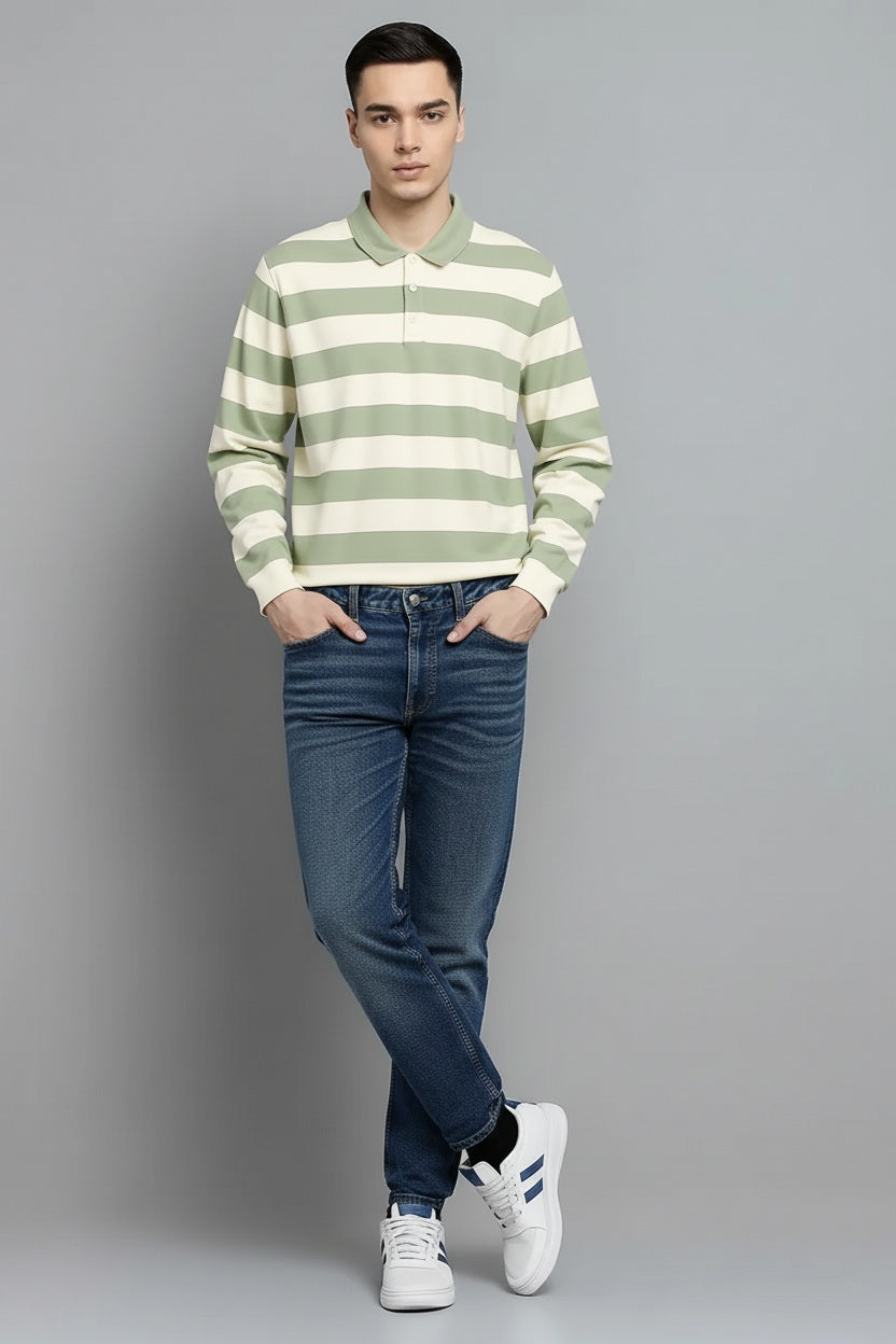 Men Dew Striped Polo Collar T-shirt