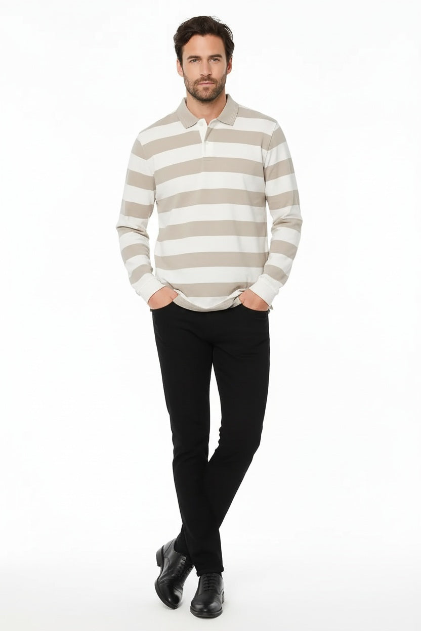 Men Striped Polo Collar T-shirt
