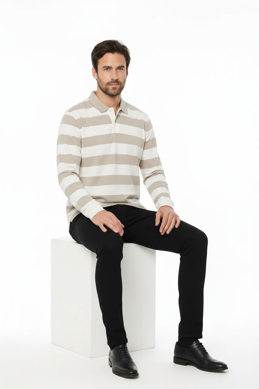 Men Striped Polo Collar T-shirt
