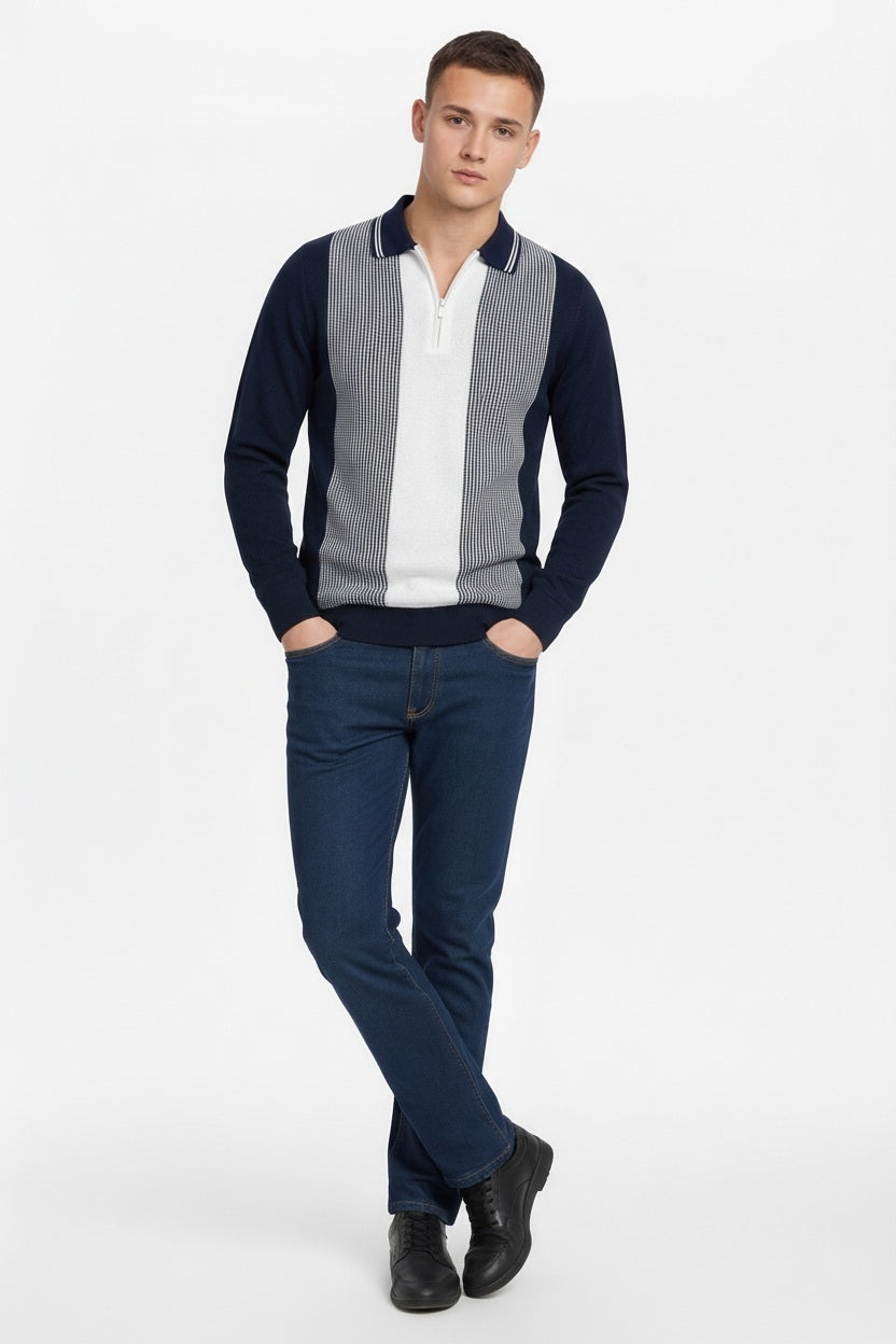 Men Striped Polo Collar T-shirt