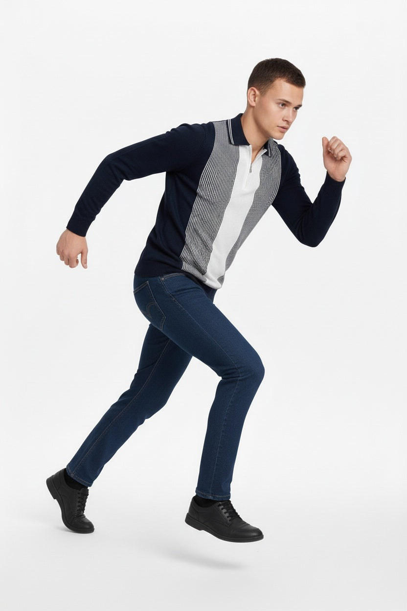 Men Striped Polo Collar T-shirt