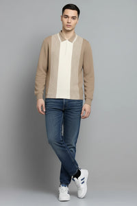 Men Stone Colourblocked Polo Collar T-shirt