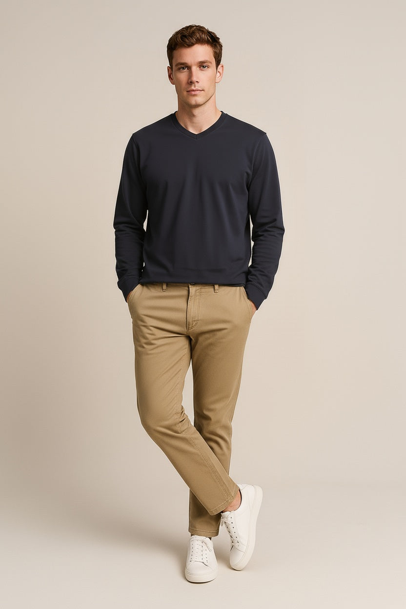 Men Solid V-Neck T-shirt