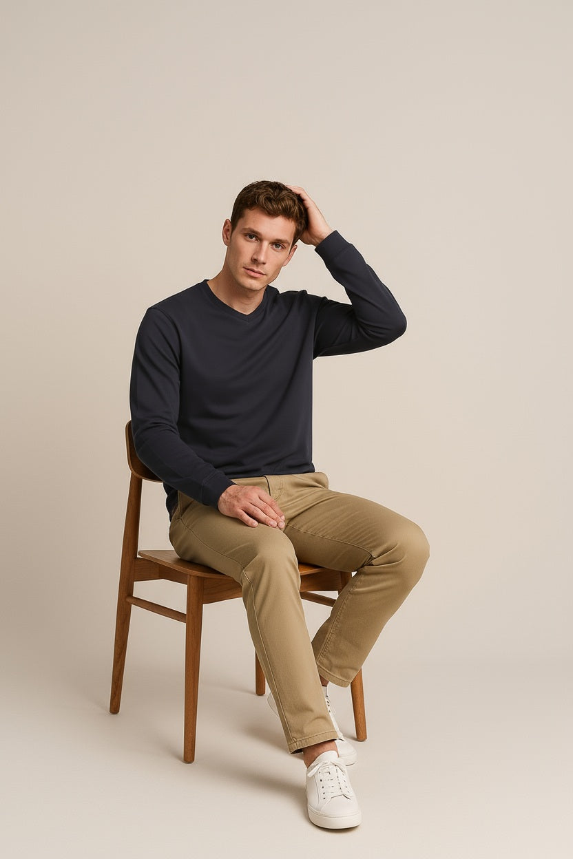 Men Solid V-Neck T-shirt