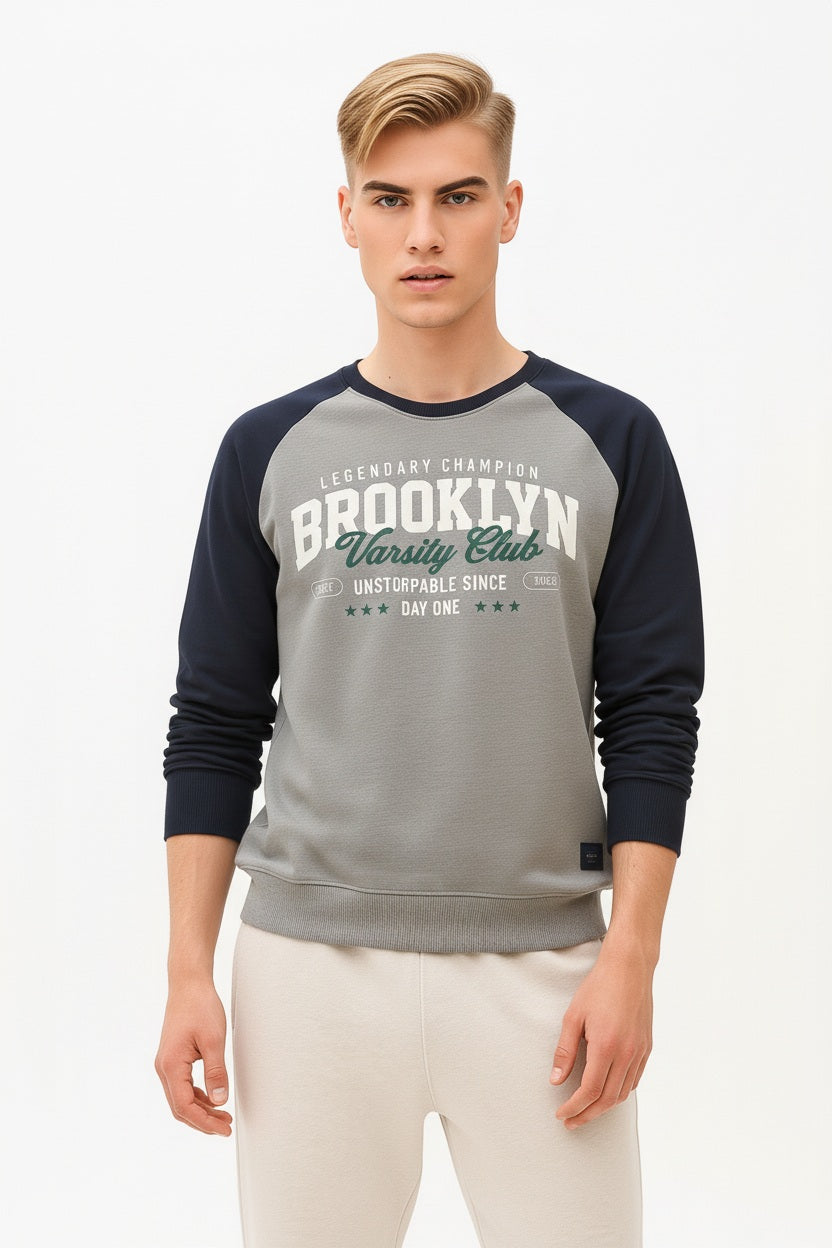 Men Grey Melange Typography Colourblocked Round Neck  T-shirt