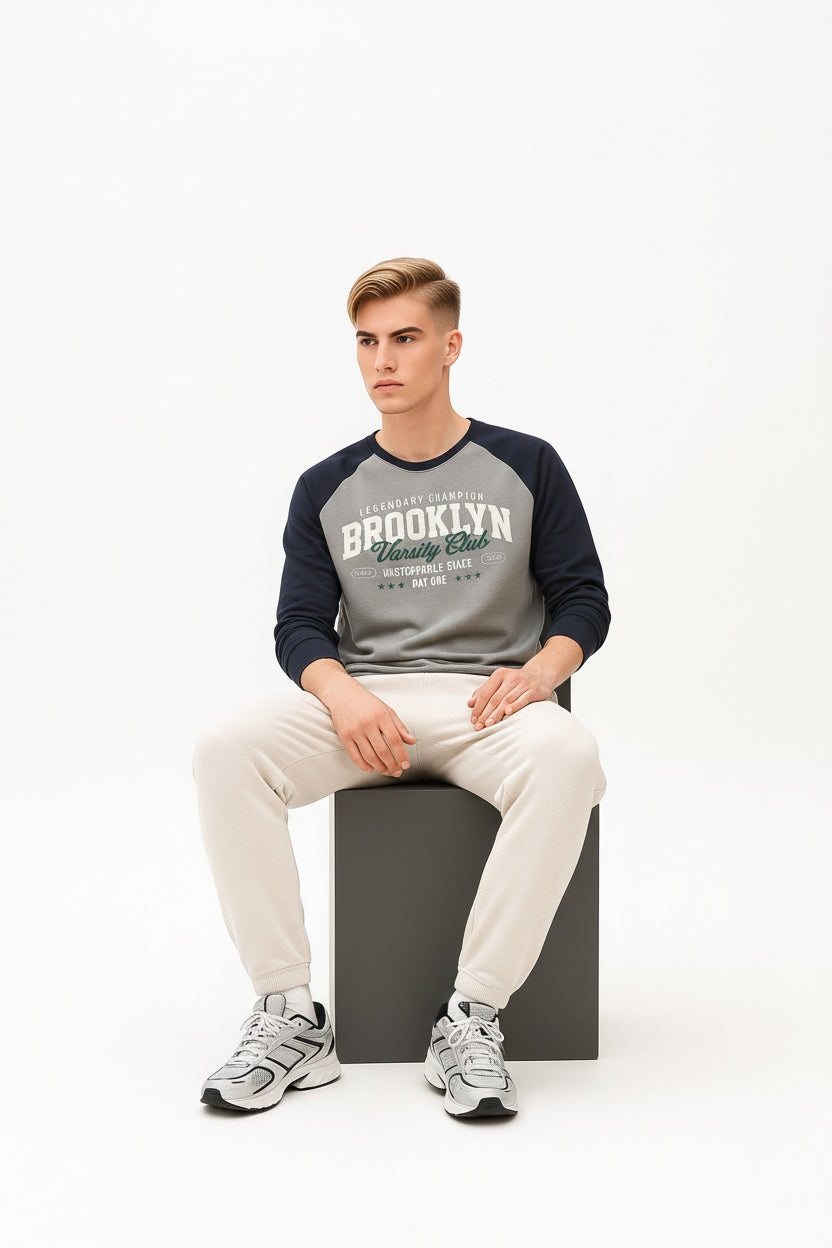 Men Grey Melange Typography Colourblocked Round Neck  T-shirt
