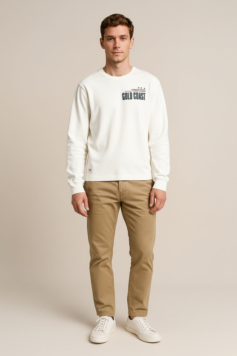 Men Off White Typography Printed Round Neck T-shirt