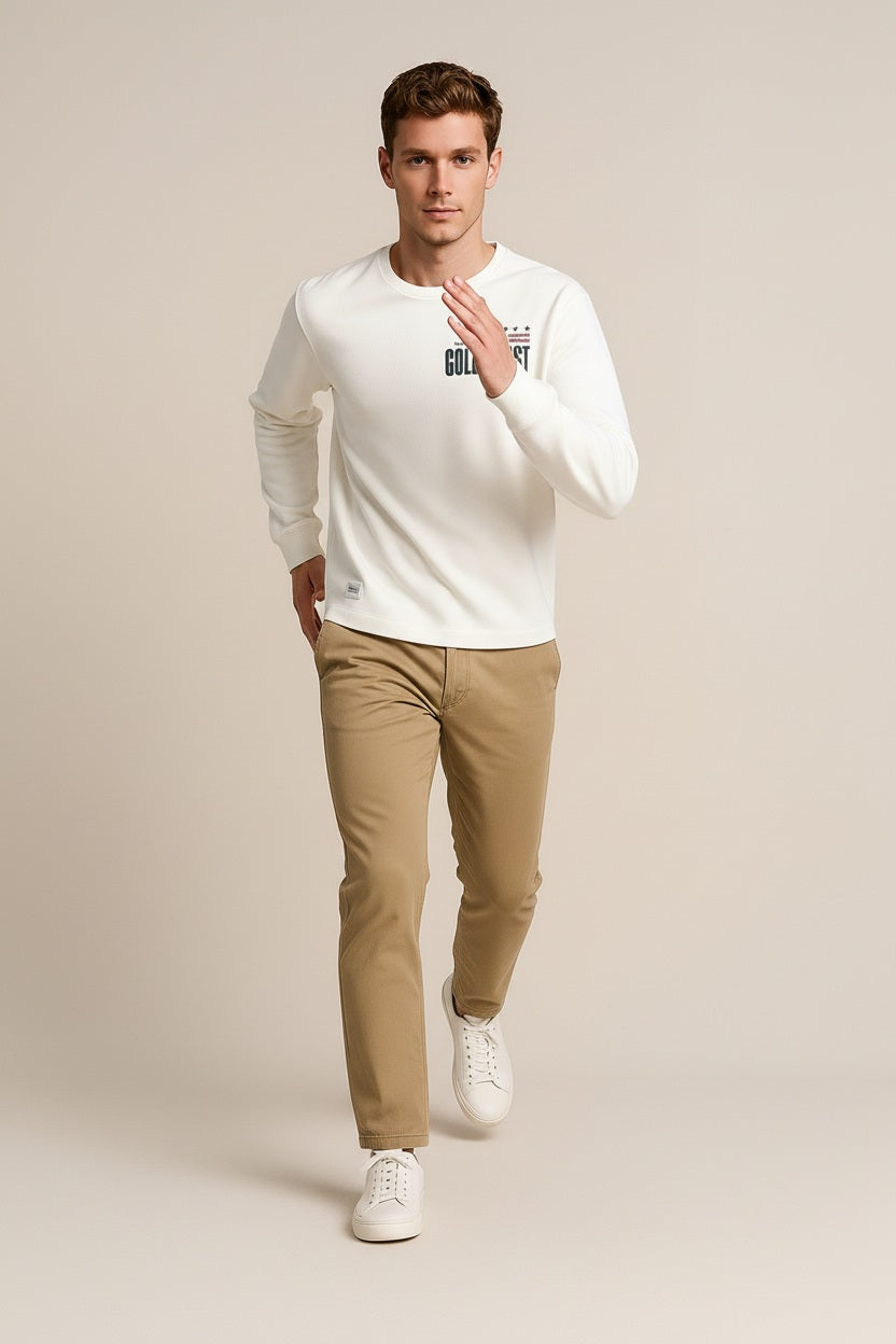 Men Off White Typography Printed Round Neck T-shirt
