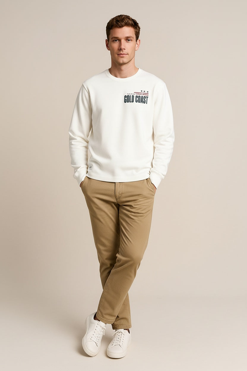Men Off White Typography Printed Round Neck T-shirt