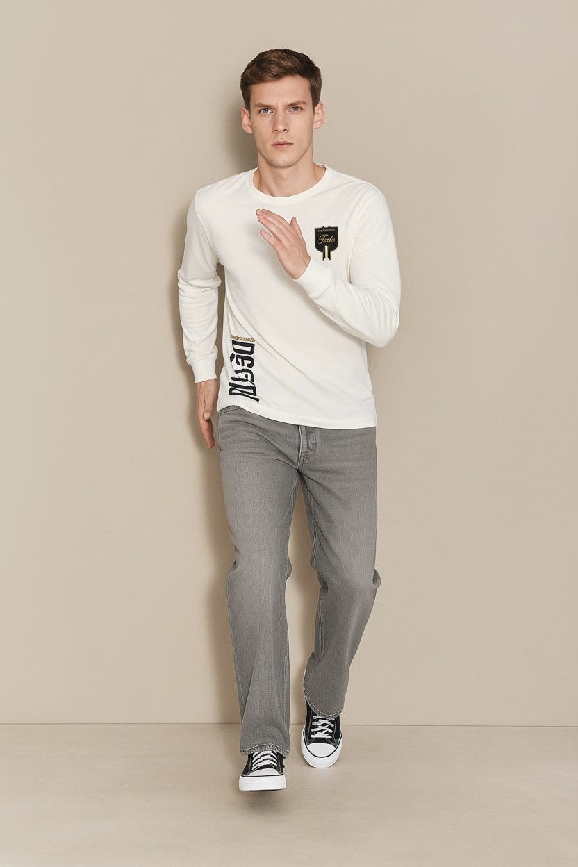 Men White Typography Printed Round Neck T-shirt