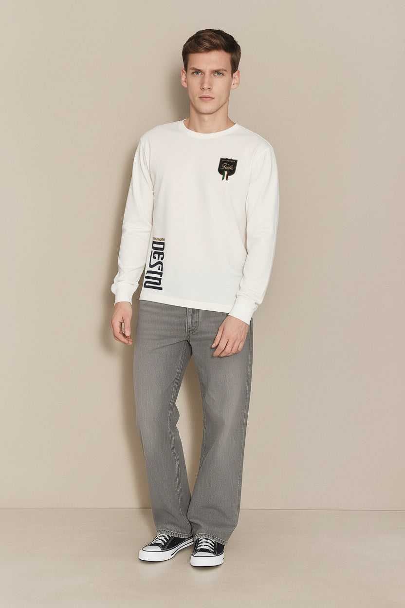 Men White Typography Printed Round Neck T-shirt