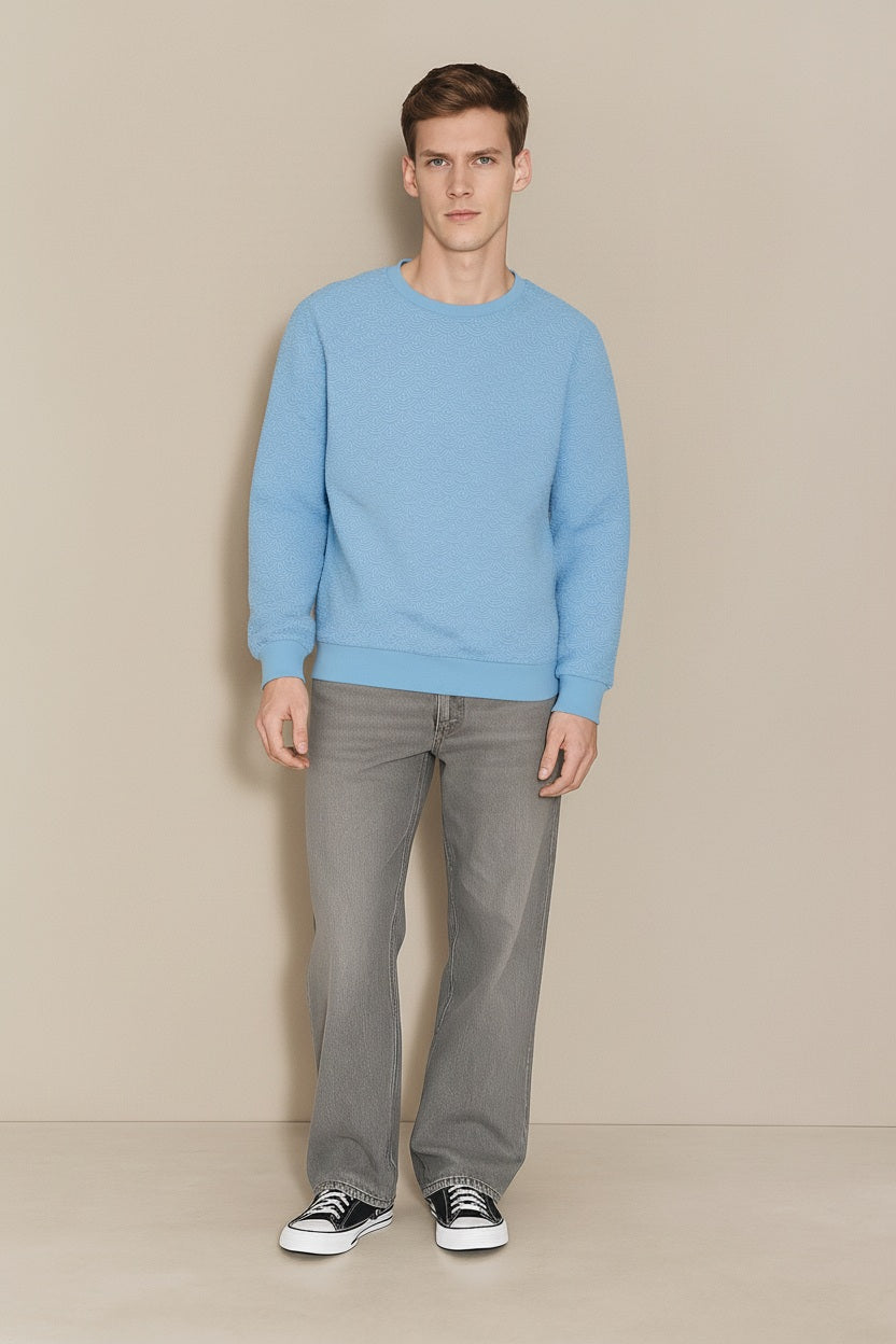 Men Sky Solid Round Neck T-shirt