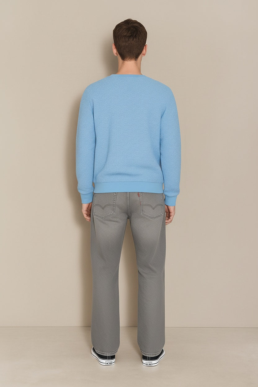 Men Sky Solid Round Neck T-shirt