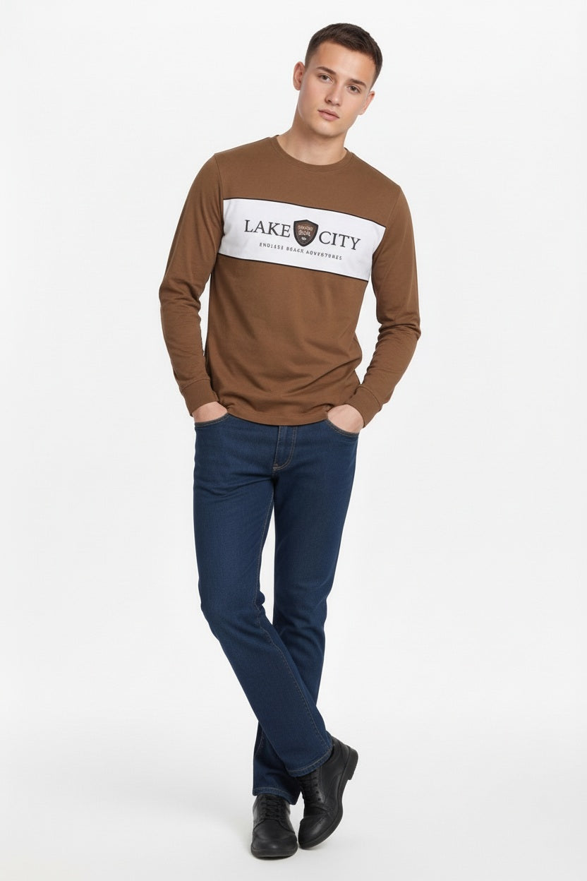 Men Wheat Typography Colourblocked T-shirt