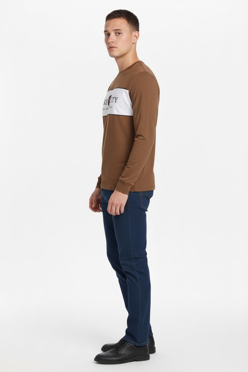 Men Wheat Typography Colourblocked T-shirt