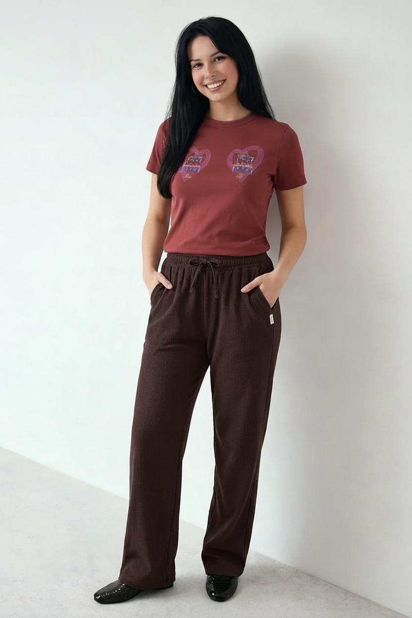 Women Coffee Regular Fit Textured Track Pants