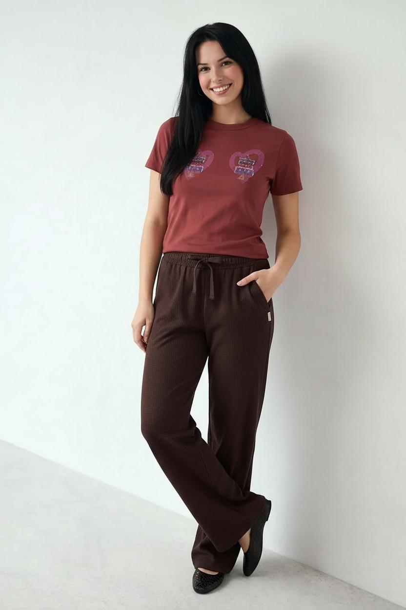 Women Coffee Regular Fit Textured Track Pants