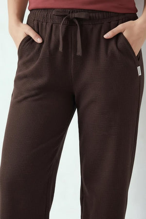 Women Coffee Regular Fit Textured Track Pants