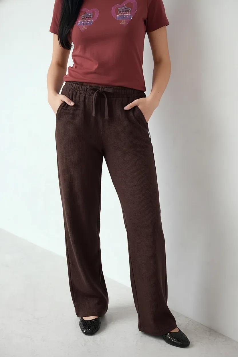 Women Coffee Regular Fit Textured Track Pants
