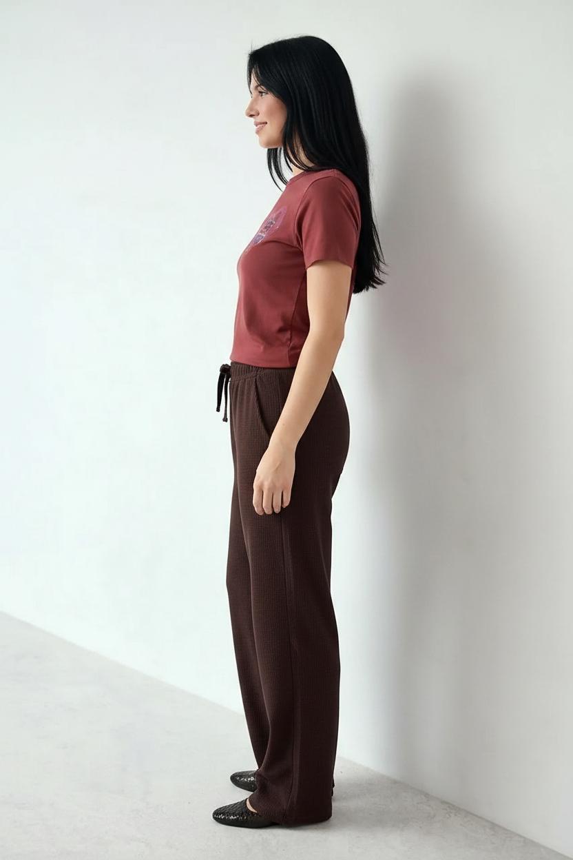 Women Coffee Regular Fit Textured Track Pants