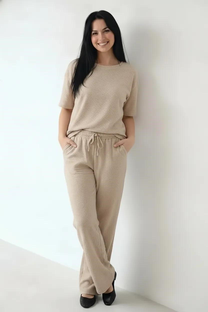 Women Natural Melange Regular Fit Textured Track Pants