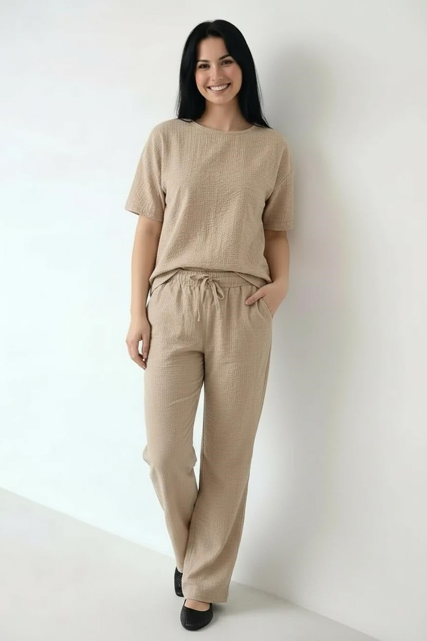 Women Natural Melange Regular Fit Textured Track Pants