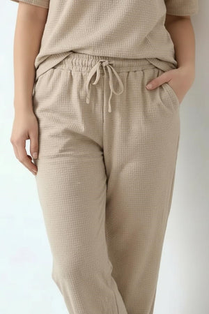 Women Natural Melange Regular Fit Textured Track Pants
