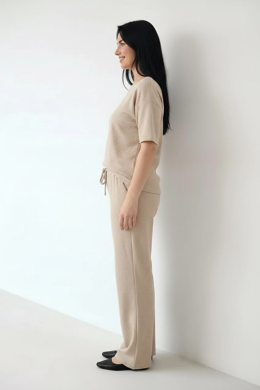 Women Natural Melange Regular Fit Textured Track Pants
