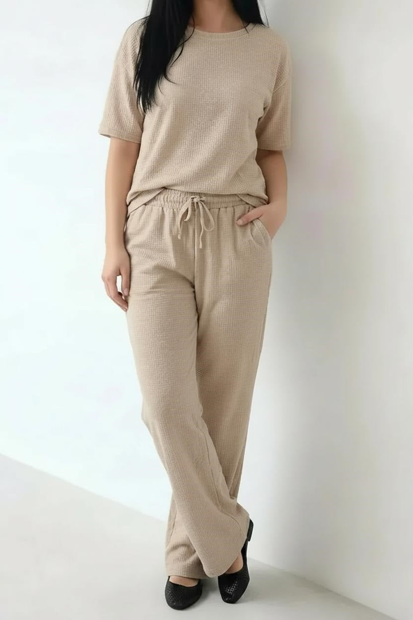 Women Natural Melange Regular Fit Textured Track Pants