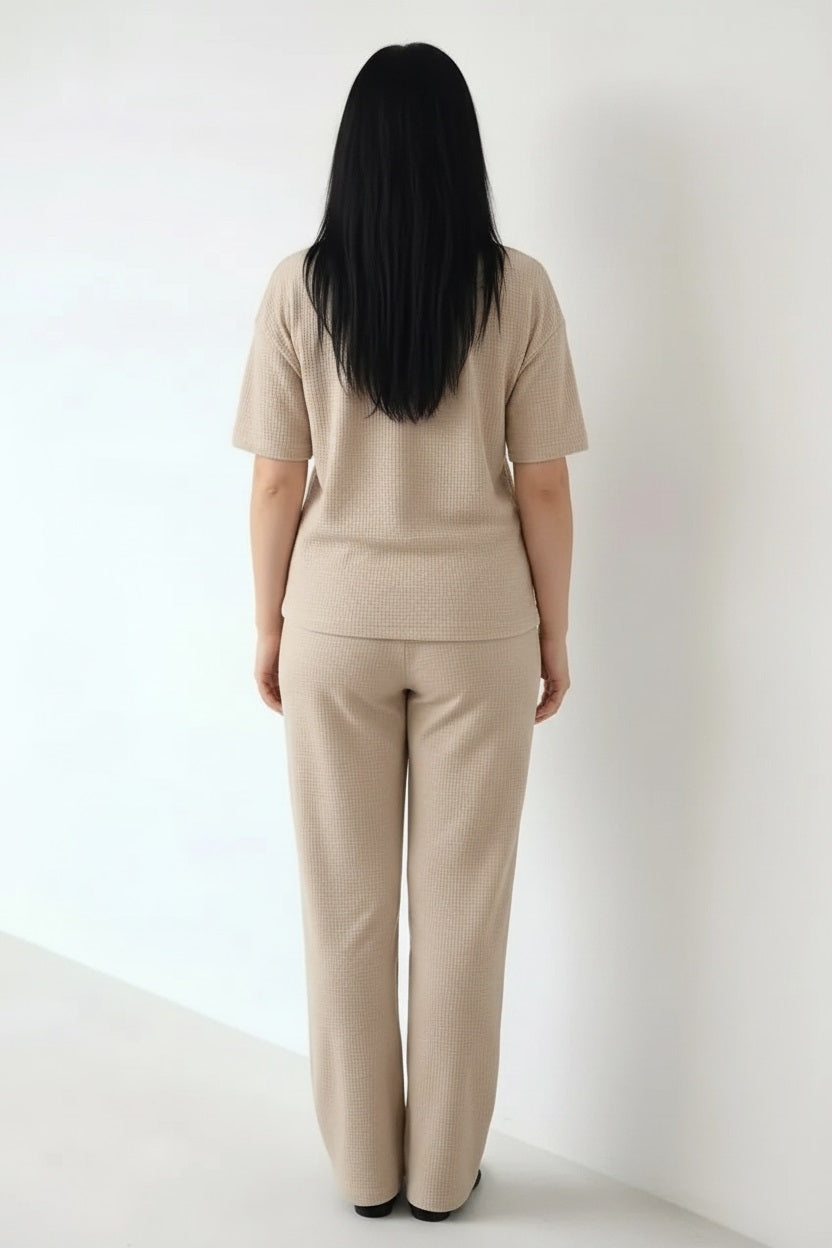 Women Natural Melange Regular Fit Textured Track Pants