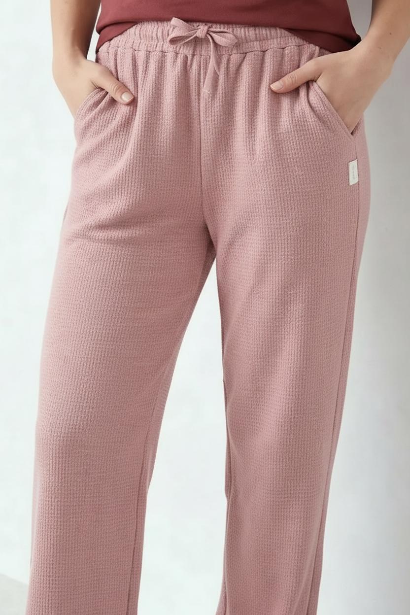 Women Suede Pink Regular Fit Textured Track Pants