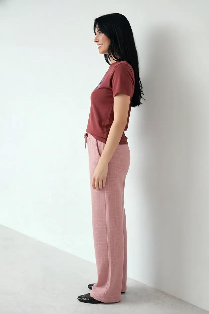 Women Suede Pink Regular Fit Textured Track Pants