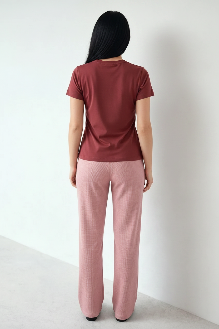 Women Suede Pink Regular Fit Textured Track Pants