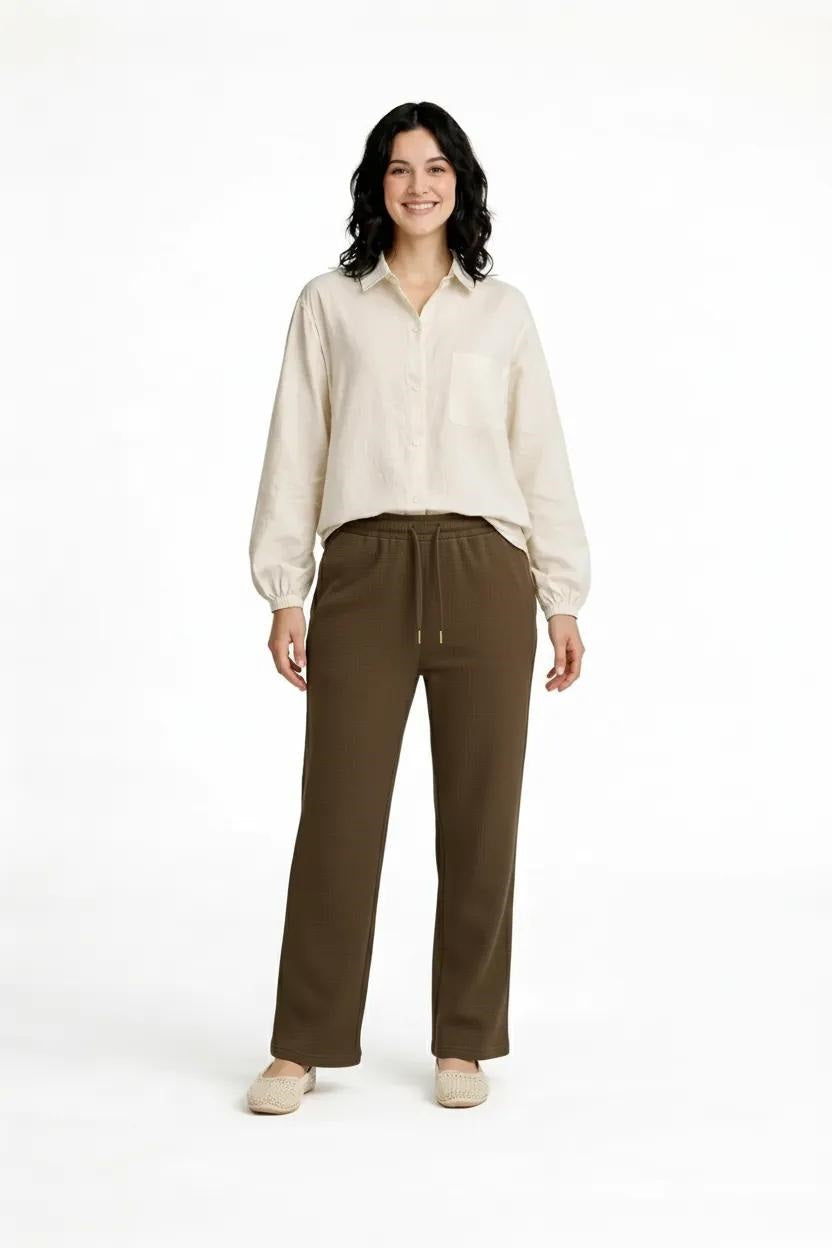 Women Tobacco Regular Fit Textured Cotton Track Pants