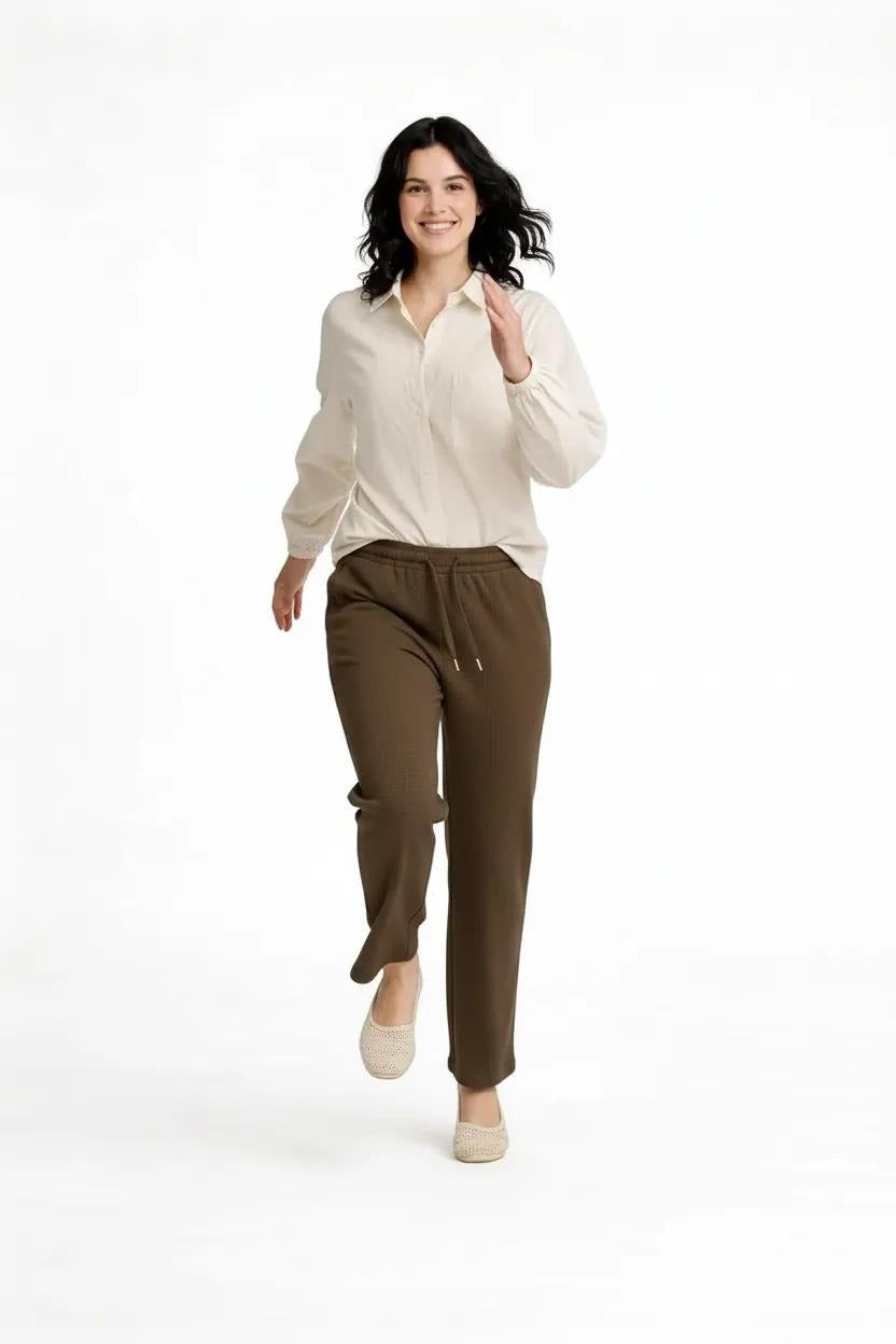 Women Tobacco Regular Fit Textured Cotton Track Pants