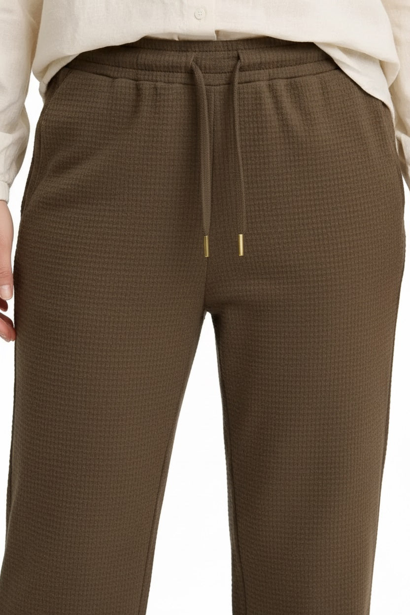 Women Tobacco Regular Fit Textured Cotton Track Pants