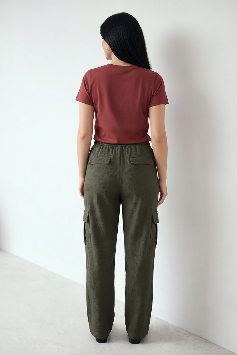 Women Army Regular Fit Textured Cargos