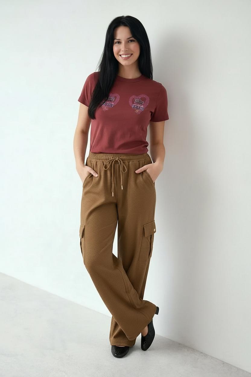 Women Mocha Cotton Regular Fit Textured Cargos