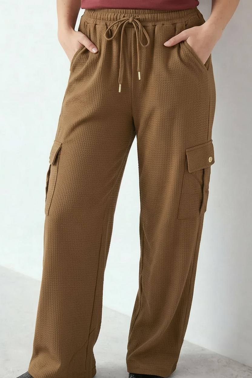 Women Mocha Cotton Regular Fit Textured Cargos