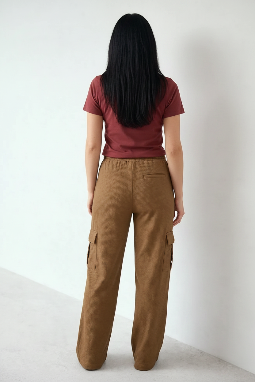 Women Mocha Cotton Regular Fit Textured Cargos