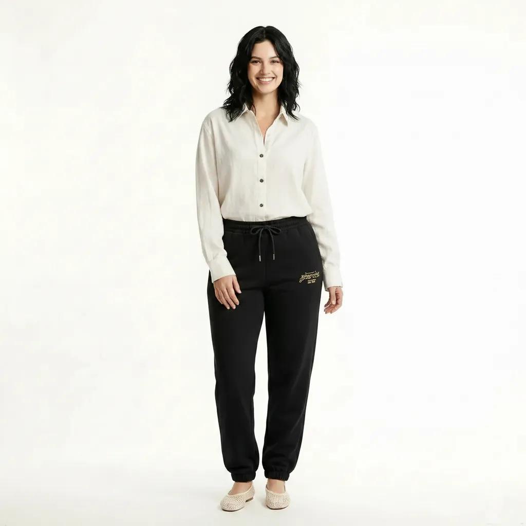 Women Black Regular Fit Typography Joggers