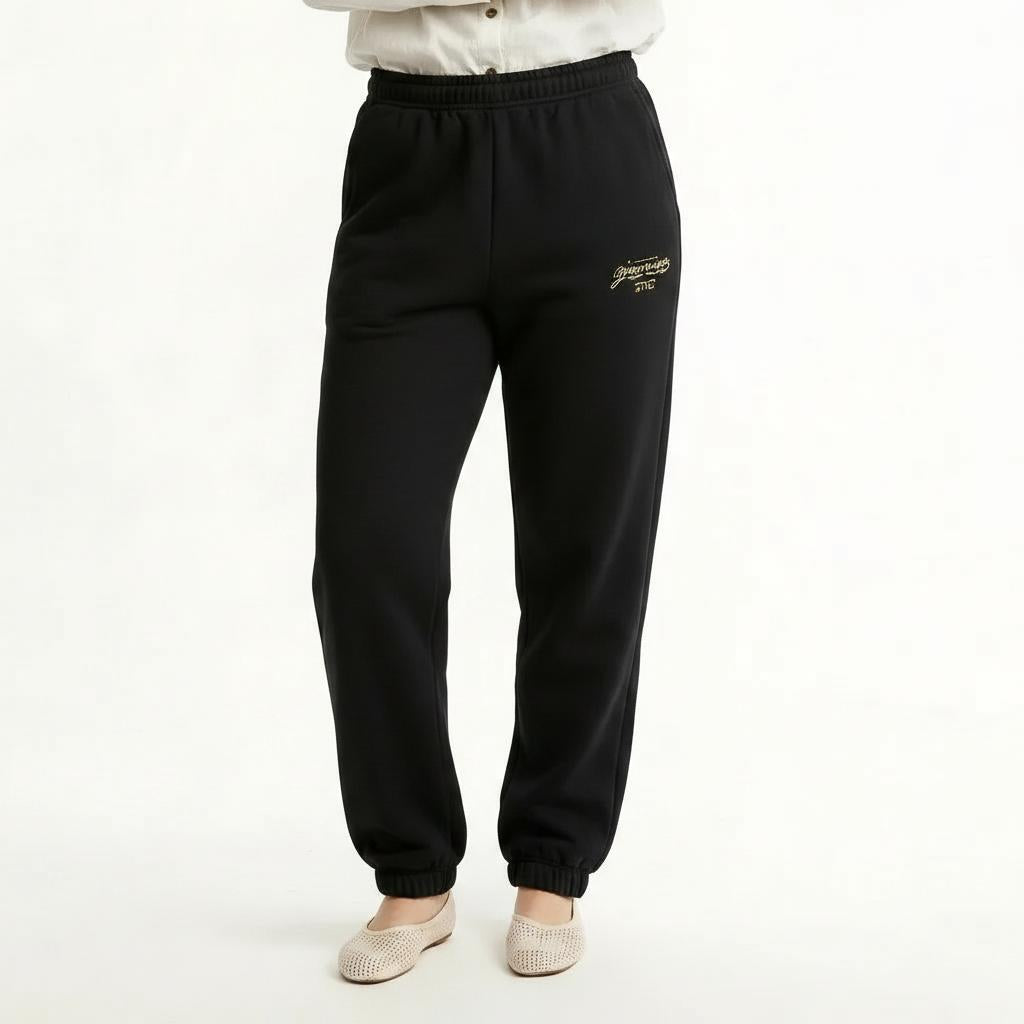 Women Black Regular Fit Typography Joggers