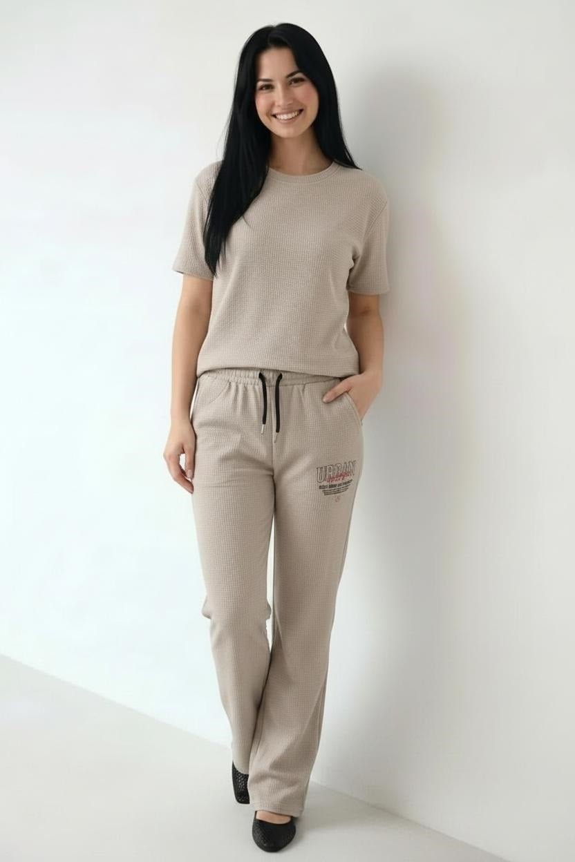 Women Stone Regular Fit Textured Track Pants
