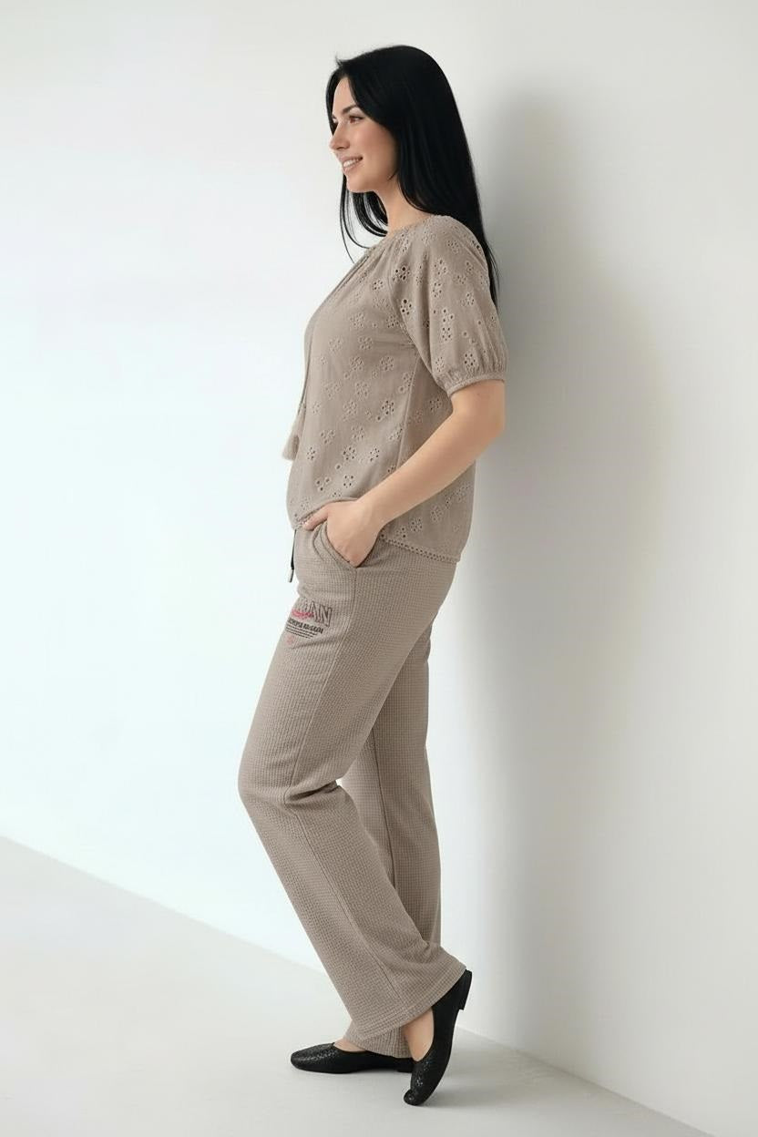 Women Stone Regular Fit Textured Track Pants