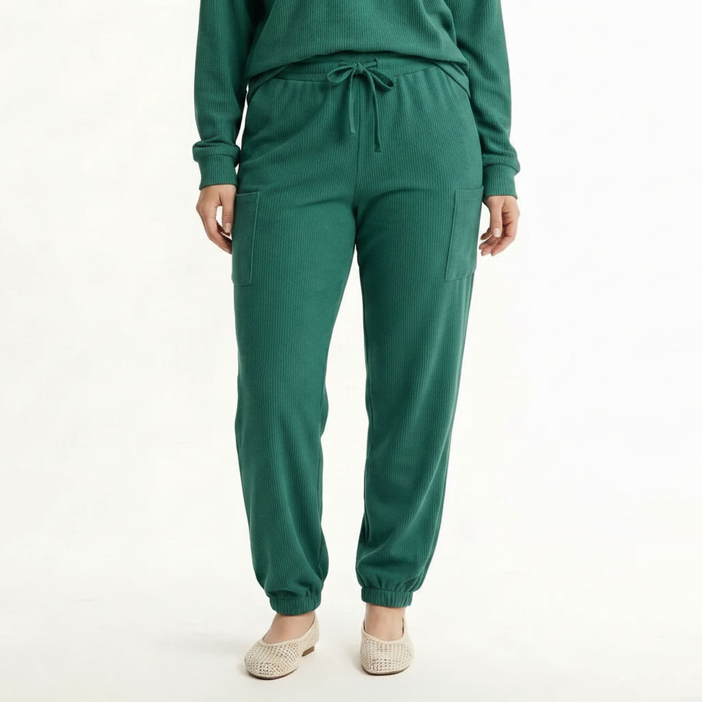 Women Bottle Green Regular Fit Self Design Cotton Joggers