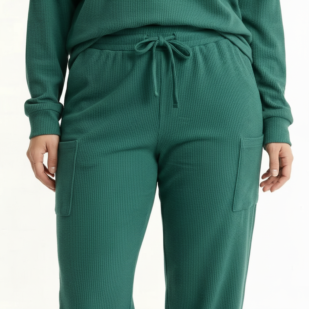 Women Bottle Green Regular Fit Self Design Cotton Joggers