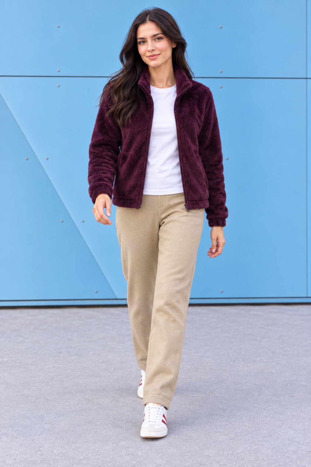 Women’s Natural Melange German Velvet Regular Fit Lower – Soft Winter Casual Pants