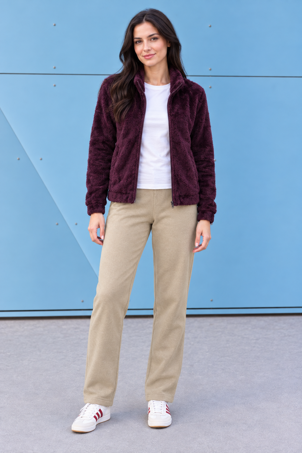 Women’s Natural Melange German Velvet Regular Fit Lower – Soft Winter Casual Pants
