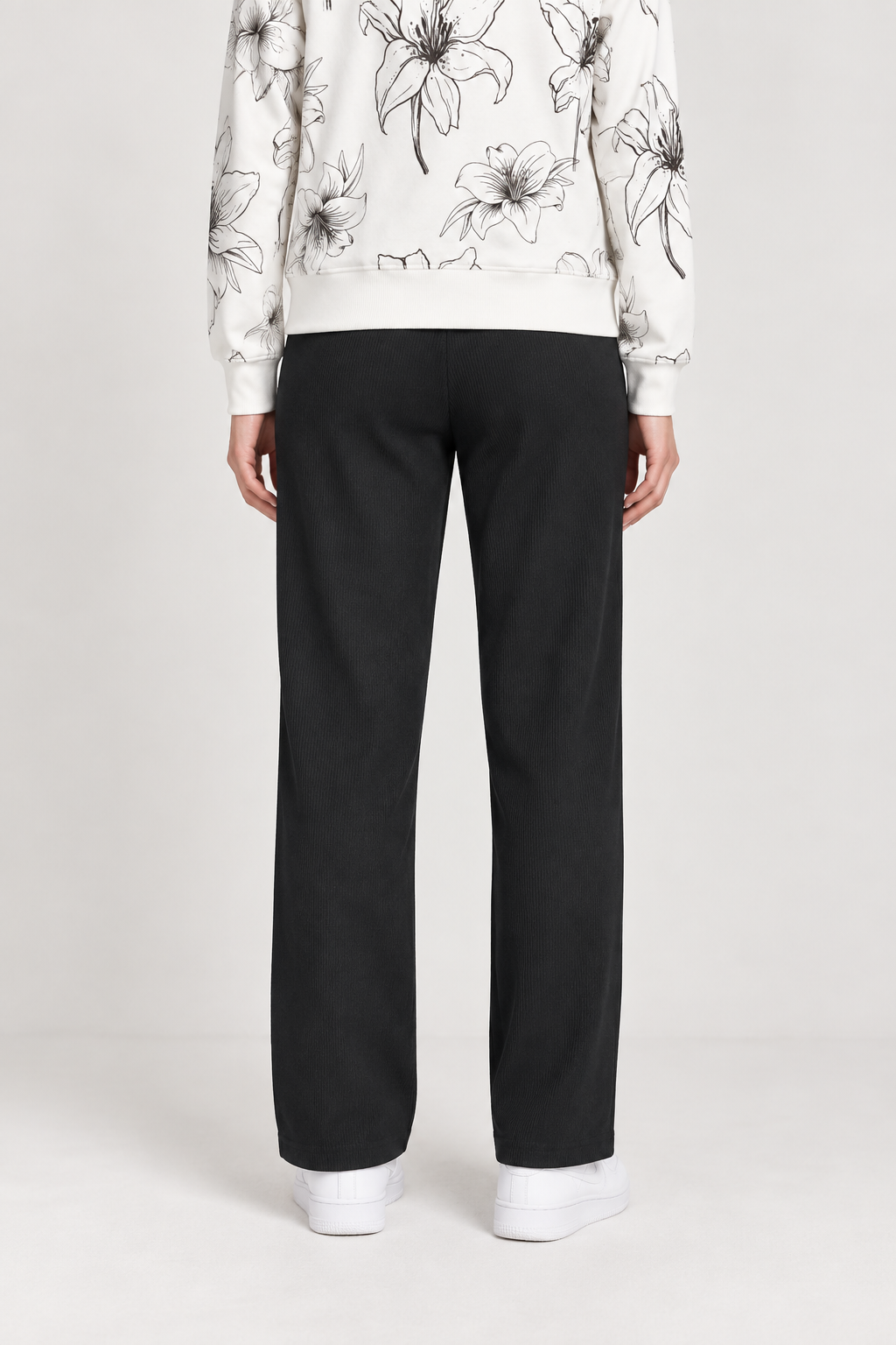 Women’s Black Rib Knit Regular Fit Lower – Comfortable Casual Pants