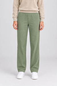 Women’s Green Rib Knit Regular Fit Lower – Comfortable Casual Pants